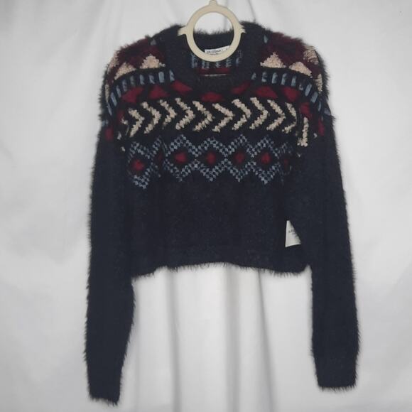 Arizona Black Pattern Cropped Fuzzy Sweater Large - Picture 1 of 10